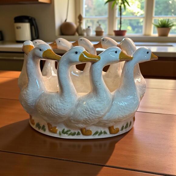 Circle of a Gaggle of Geese Planter Ceramic 6" tall x 9.25" width - Picture 3 of 6